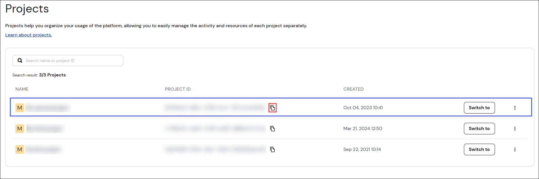Select your project