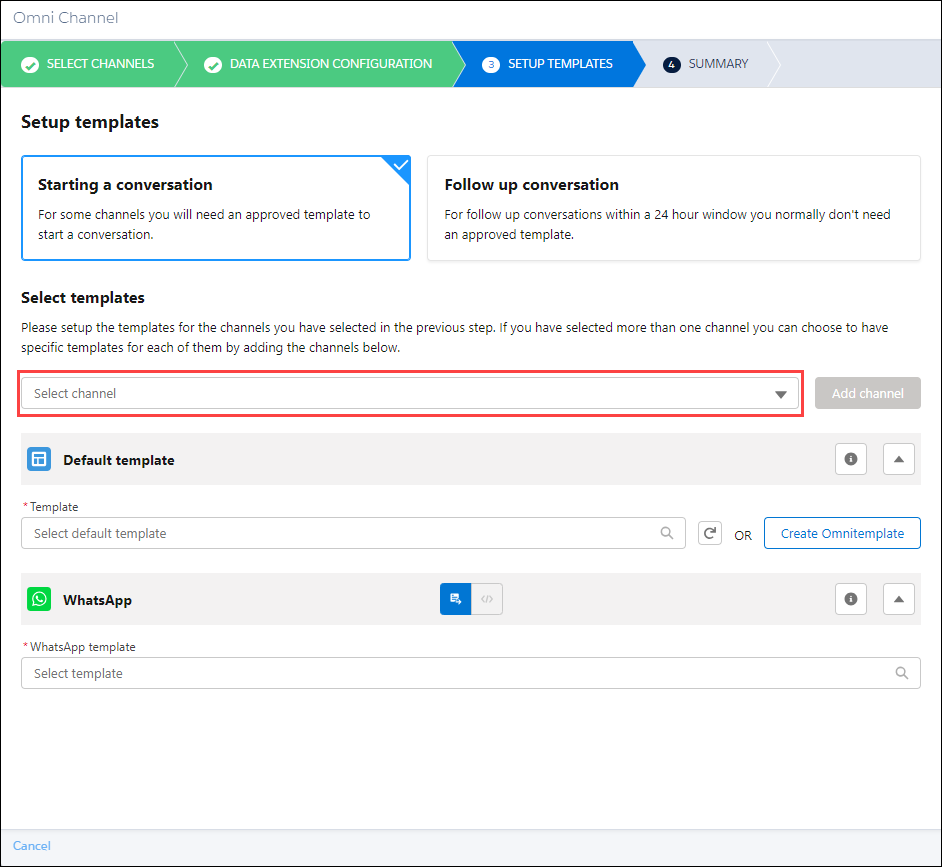 Omni Channel add channel templates