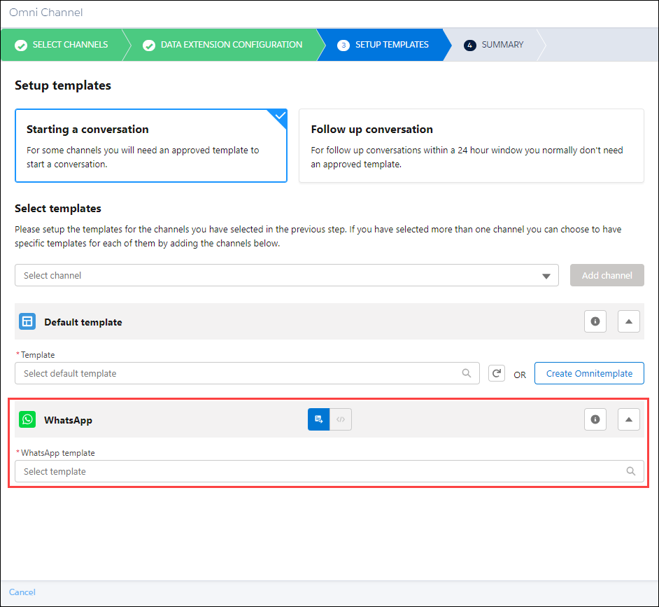 Omni Channel channel specific template