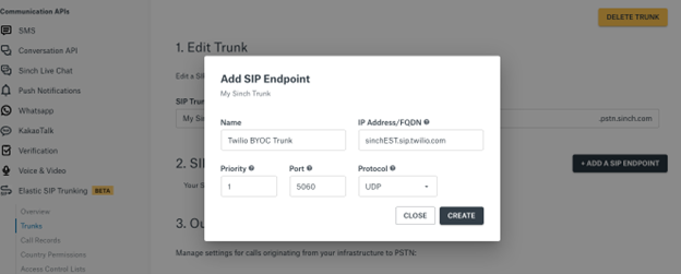 specify twilio trunk