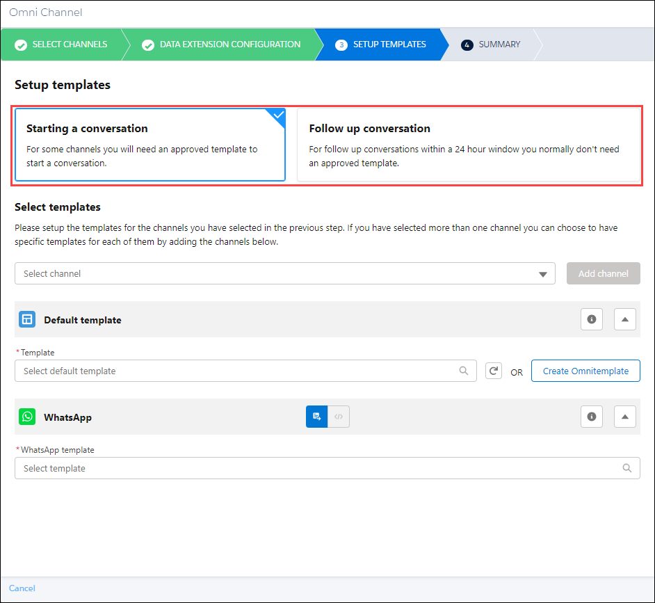 Omni Channel template conversation type