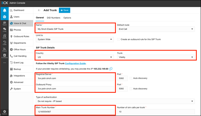 3CX integration guide | Elastic SIP Trunking API | Sinch