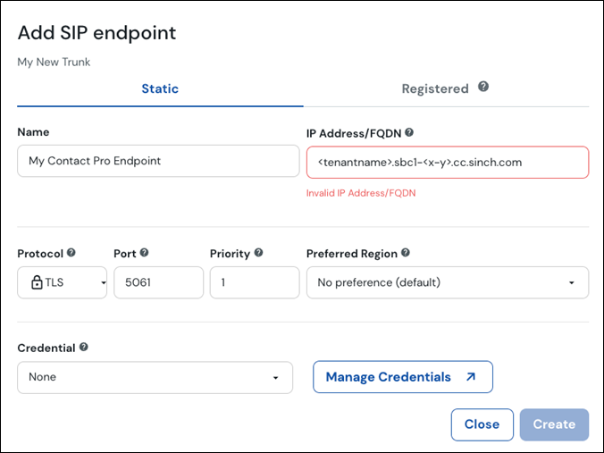 create a new SIP endpoint for contact pro