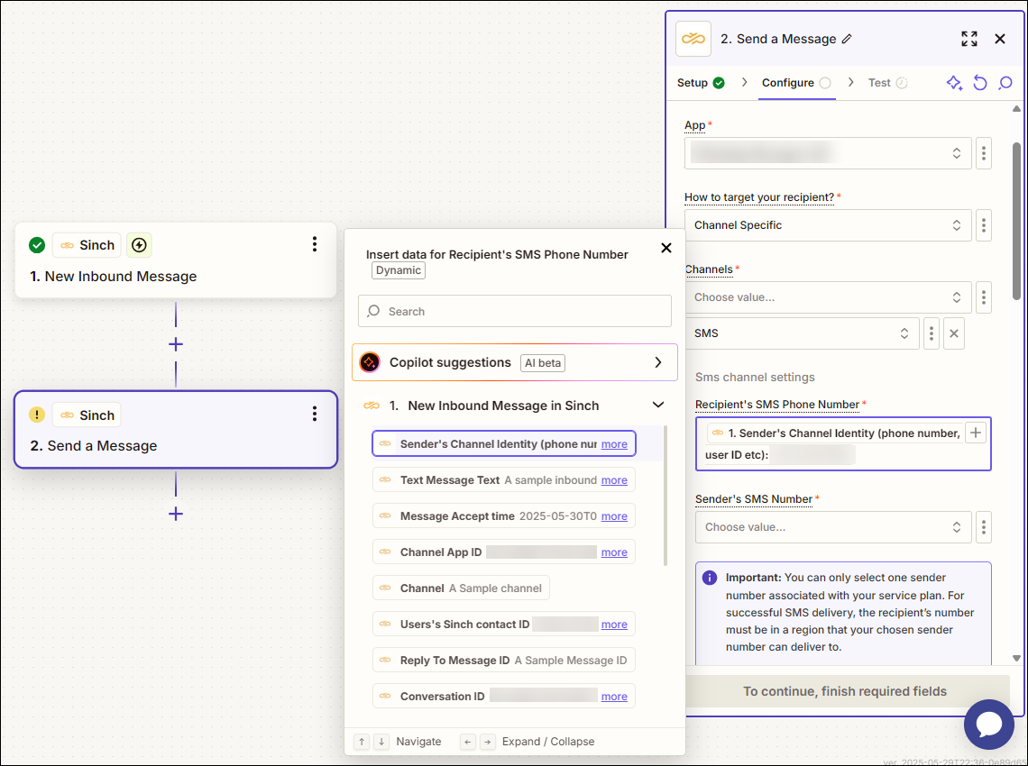 Zapier Sinch configure