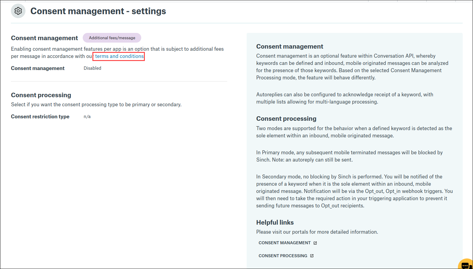 Consent management terms and conditions